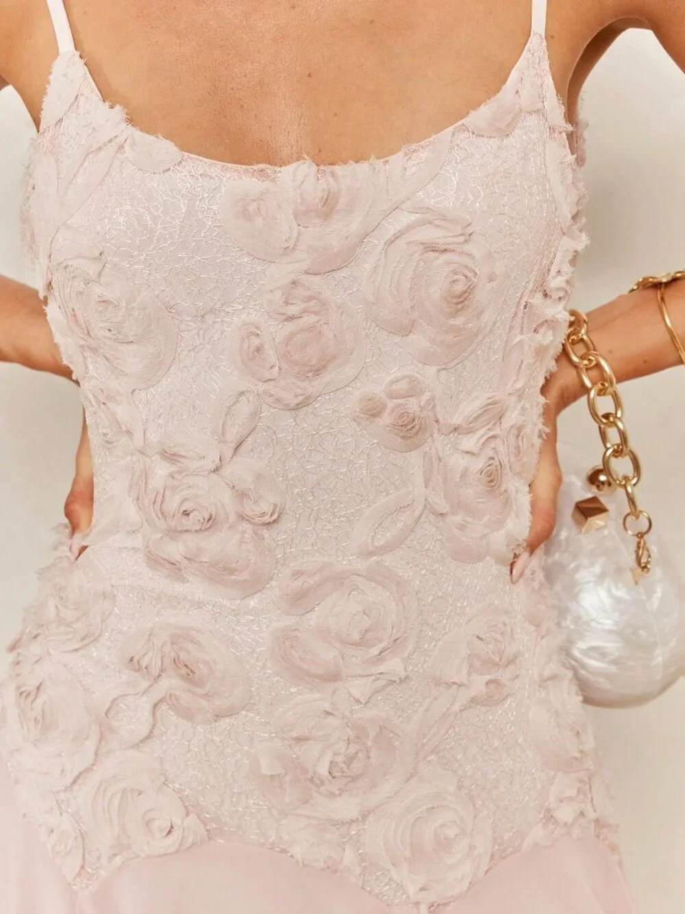 Pink Elegant Women's Floral Embroidered Camisole Mermaid Dress